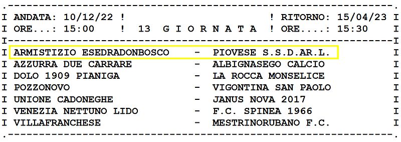13^ Giornata Armistizio Esedra don Bosco Padova Juniores Elite U19 Girone C SS 2022-2023 gare